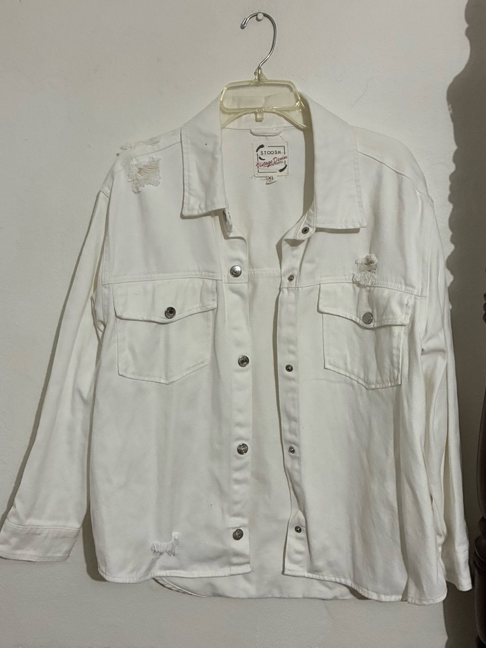 Stoosh White Distressed Denim Jacket
